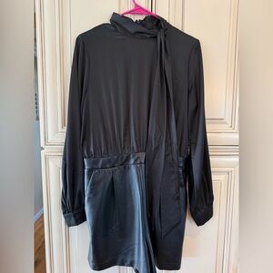 NWT Express Black Tie-Neck Faux Leather Short Jumpsuit Size Medium